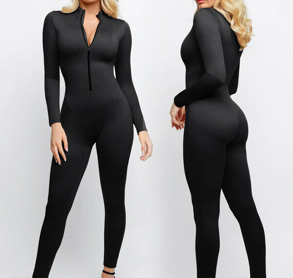 Long Sleeve Shapewear Zip Front Jumpsuit