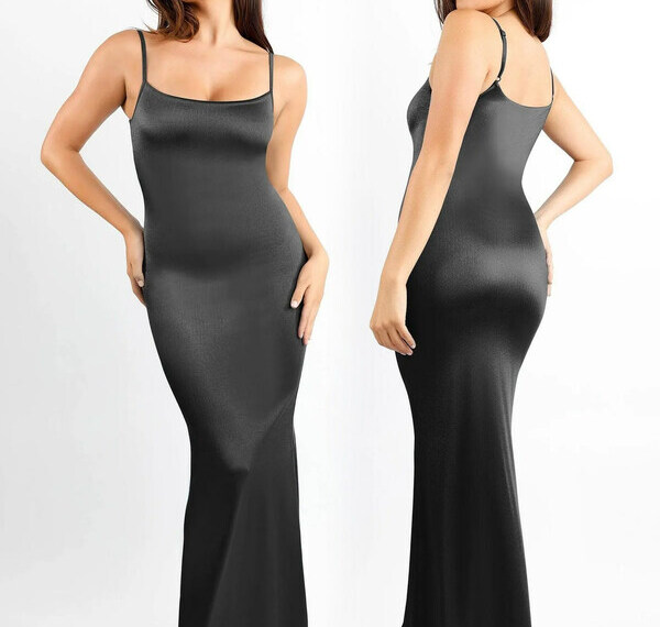 Built-In Shapewear Slip Shine Maxi Dress