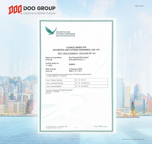 Doo Financial HK Limited Successfully Obtained Hong Kong Securities and Futures Commission (HK SFC) Type 1 Dealing in Securities License