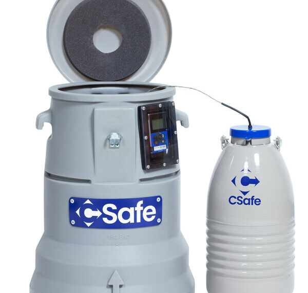 CSafe CGT Cryo M dewar and case with TracSafe RLT data logger.