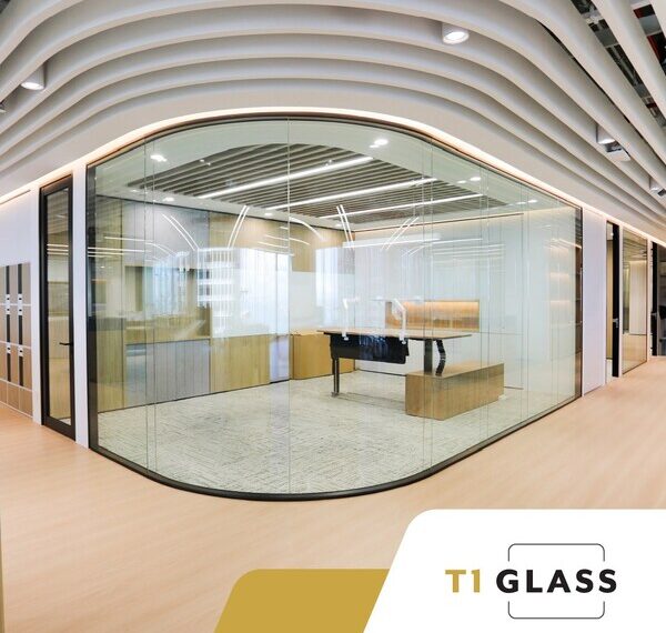 Introducing T1 Glass Systems' innovative curved partition, seamlessly blending modern design with superior functionality