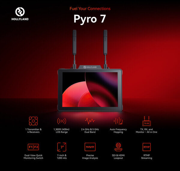 Hollyland Adds Pyro 7 All-in-one Video Monitor, TX and RX to Pyro Series