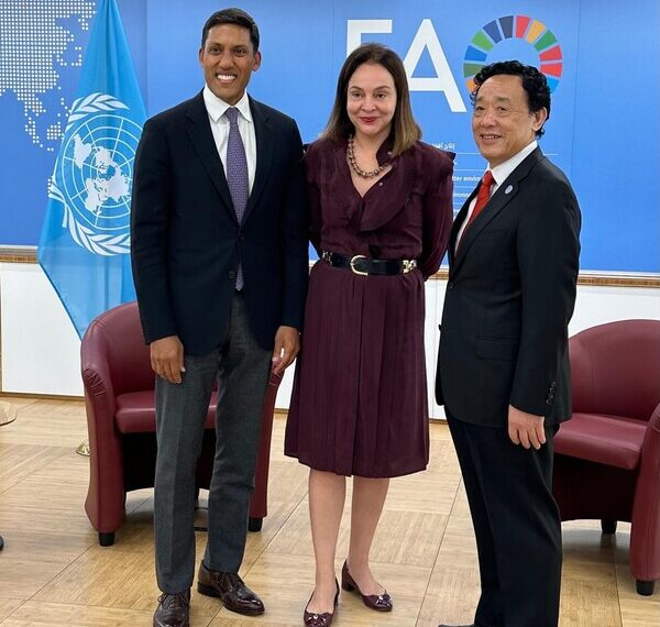 The Rockefeller Foundation President Rajiv Shah, The Ambassador and Permanent Representative of Brazil to the UN Rome-based Agencies, Carla Barroso Carneiro, and The Food and Agriculture Organization Director-General QU Dongyu at an event today to announce The Rockefeller Foundation