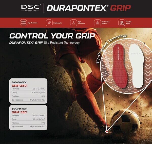 Dahsheng Chemical launches DURAPONTEX® Grip insole with slip-resistant technology as a high-performance solution for enhanced athlete control and agility.